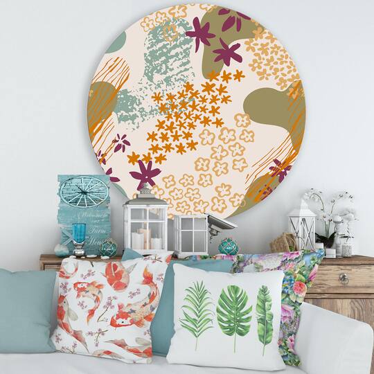 Designart - Flowers Silhouettes and Fluid Shapes - Modern Metal Circle Wall Art